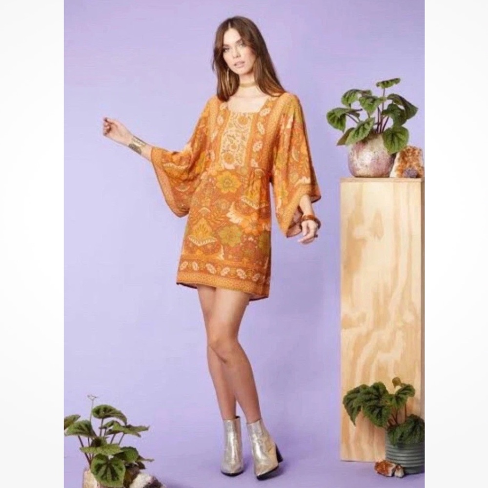 Rare Nine Lives Bazaar Mini Dress Pepper Tunic Desert Tan Floral Au 16 US 12 XL